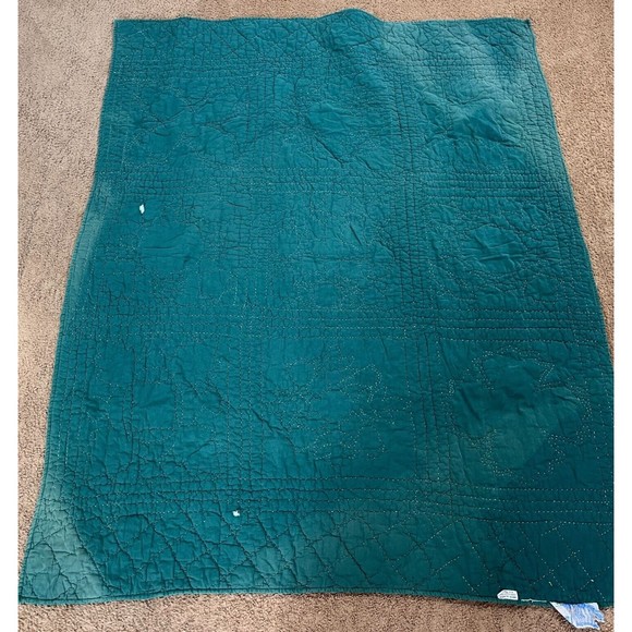 Vintage Impressions Green Floral Quilt Holiday Christmas Rips Stains 57.5" x 48" - Picture 10 of 14